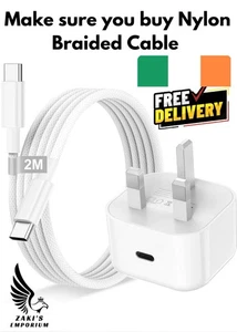 iPhone 15 16 Fast Charger, 20W USB C Charger Plug and Nylon Braided Cable 2M - Picture 1 of 8