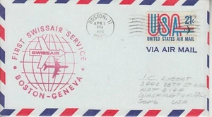 Boston MA 1973 primer vuelo primer servicio Swissair a Ginebra Suiza con #C81 - Imagen 1 de 3