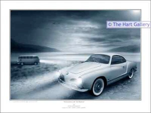 VW Volkswagen Camper Van & Karmann Ghia Signed Ltd Edition Art Print Picture - Picture 1 of 3