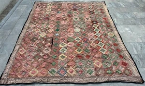 Antique Handmade Colorful Patchwork Bedspread Traditional Bedding 271x220 cm - Picture 1 of 18