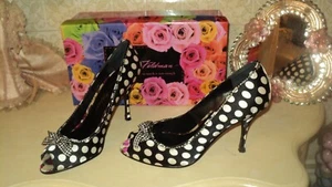 BEVERLY FELDMAN GEPUNKTET SCHWARZ/WEISS SATIN/KRISTALLE PEEPTOES*EU38,5*US8*UK5,5 - Bild 1 von 5