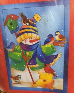 Village Gardener House Flag 28" x 40" SNOWMAN Birds Birdhouse BRAND NEW in Pack - Picture 1 of 7