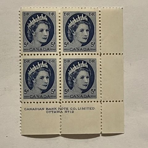 GENUINE CANADA 5C MNH OG CORNER BLOCK 4 STAMPS TABS WILDING QUEEN ELIZABETH II Cover