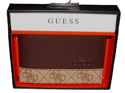 NIB Guess Mens Wallet Bi-Fold w/ Flip Up Wing Brown Leather w/ Valet - Image 1 of 4