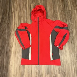 LL Bean Jacket Youth M10-12 Red Gray Hooded Waterproof Shell Item 277662 - Picture 1 of 12
