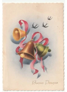 1958 campane pasquali rondini in volo cartolina Buona Pasqua d'epoca - Foto 1 di 2
