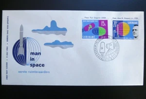 Mann im Raum Yuri Gagarin & Alan Shepard Anfang 1961 Suriname Set FDC Sehr guter Erhaltungszustand UNADDR - Bild 1 von 1