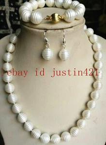 Real 10mm White South Sea Threaded Shell Pearl Necklace Bracelet Earrings 18'' - Picture 1 of 12
