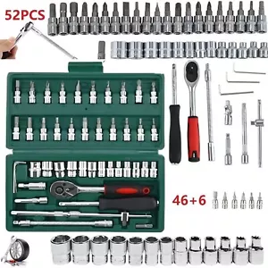 52PCS Metric Socket Set 1/4" Drive Repair Tool Ratchet Torx Wrench Kit with Case - Picture 1 of 14