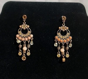 Vintage Avon Earth Tone Bronze Rhinestone Cabochon Stone Fringe Stud Earrings - Picture 1 of 6