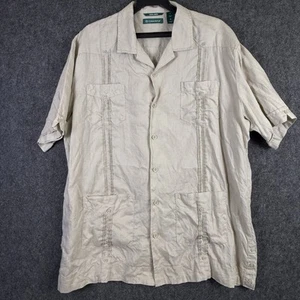 Cubavera 100% Linen 4 Pocket Short Sleeve Button Up Shirt Men's L - Picture 1 of 12