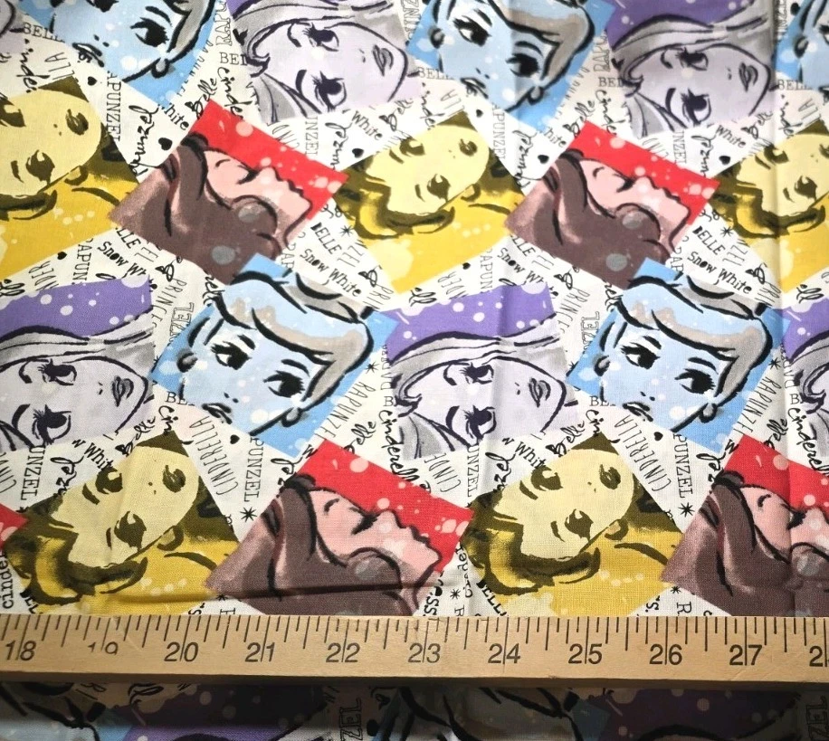Disney Princess Belle Aurora Cotton Sewing Fabric Quilting 23 Inches - Image 1 of 2