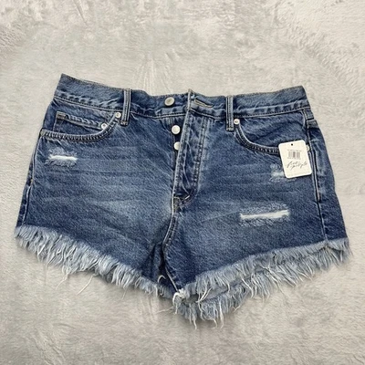 Nuevo Pantalones Cortos de Denim Free People Jean Cutoffs Loving Good Vibrations Azul Talla 26 Foto 1 de 4