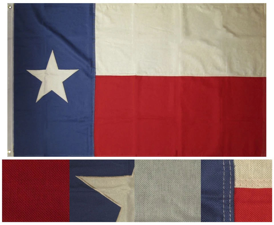 3x5 Embroidered State Texas Tea Stained Vintage 100 Cotton Flag 3'x5' 2 Clips