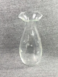 Anchor Hocking Petal Rim Flower Vase Glass Etched Star Pattern 7" Clear Vintage - Picture 1 of 14