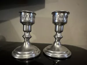 Pair of Empire pewter weighted candlesticks - Picture 1 of 3