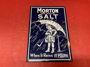Vintage Morton Free Running Salt "When It Rains It Pours" Sign - Picture 1 of 3