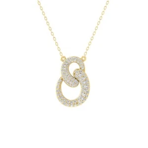 14K Yellow Gold Round Certified Lab Grown Diamond Pendant 18" Silver Cable Chain - Picture 1 of 7