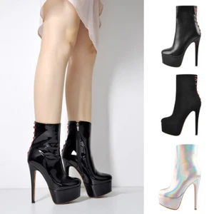 Onlymaker Moda Para mujeres Plataforma Stiletto Tacón Alto Botas al tobillo Sexy Prendas para club nocturno - Imagen 1 de 34