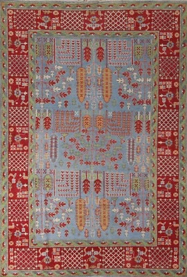 Tapete de sala de estar super cazaque tintura vegetal feito à mão lã azul claro 7'x9' - Imagem 1 de 4