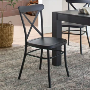 Dining Chairs Modern Farmhouse Country Kitchen Black Metal Matte Finish Set of 2 - Picture 1 of 15