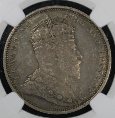 1903-B Straits Settlements $1 Dollar Raised Mintmark NGC Cleaned-AU Details - Image 1 of 4