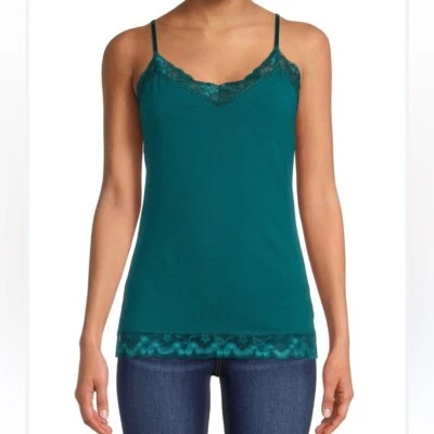 Camiseta sin mangas Y2K camisola correas de espagueti años 90 encaje azul verdoso ajustada elástica grande Foto 1 de 4