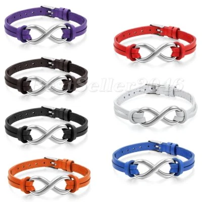Charm Love pulseira de couro cinto infinito aço inoxidável masculino feminino punho ajustável - Imagem 1 de 4