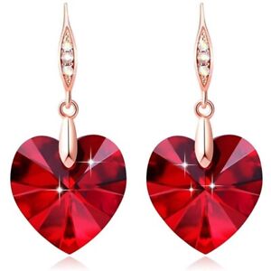 Modern Women's Red Crystal Zircon Rose Gold Long Hook Dangle Earrings Jewelry