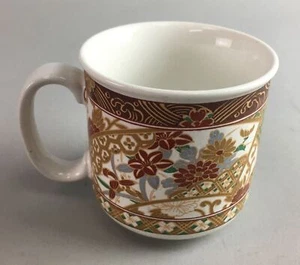 Japanese Ceramic Yunomi Mug Vtg Teacup Pottery Red Gold Akae Flower Handle PT225 - Picture 1 of 8