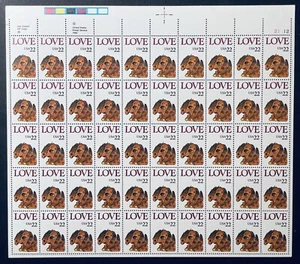 1986 US .22c LOVE STAMPS SHEET Of 50 MNH DOG PUPPY VALENTINES DAY SCOTT #2202 - Picture 1 of 1