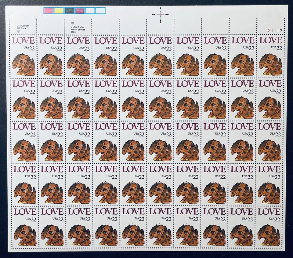 US .22c LOVE STAMPS SHEET Of 50 MNH 1986 DOG PUPPY VALENTINES DAY SCOTT #2202 1 - Image 1 of 1