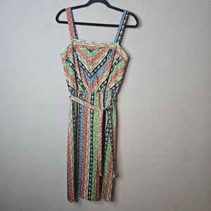 Vtg MC of Boston Dress Size 14 Womens Colorful Floral Striped 70s Sundress - Picture 1 of 14