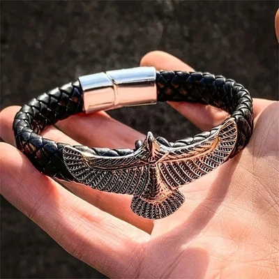 Nuevo Brazalete de Moda de Cuero Trenzado Águila Voladora Cierre Magnético para Hombres Foto 1 de 3