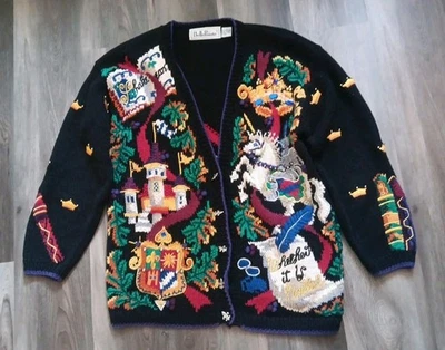 Cardigã suéter livro leitura conto de fadas castelo Shakespeare Belle Pointe antigo G - Imagem 1 de 4