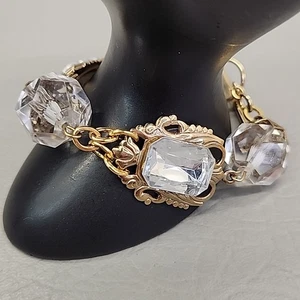 Pulsera Lucite Cuentas Gruesas Vinculadas Tono Dorado Calado 8" Estilo Vintage - Imagen 1 de 10