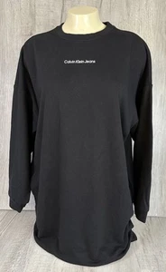 Calvin Klein Oversized Long Black Crew Neck Sweatshirt Women Size Large - Picture 1 of 19
