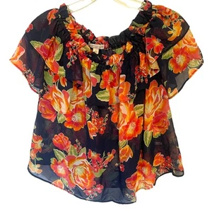 Eva Mendes Off Shoulder Blouse Womens Small Floral Boho Semi-Sheer Flounce Top - Picture 1 of 7
