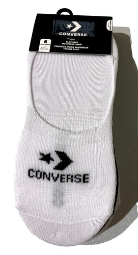 6 paia calze Converse nuove donna maglia piatta no show liner bianco nero taglia 4 10