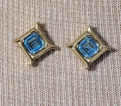 Pendientes Swarovski Oro Corte Assher Cristal Azul  Foto 1 de 4