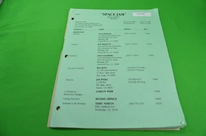 RARE "Space Jam" Movie Final Crew & Animation List 10/20/95,1995,Warner Brothers - Picture 1 of 3