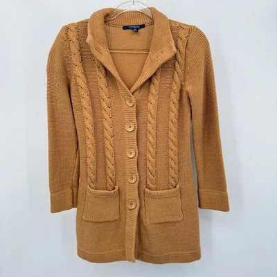 Cárdigan Chadwicks para mujer PS pequeño tejido con cable hada dorado amarillo grueso cabaña Foto 1 de 4