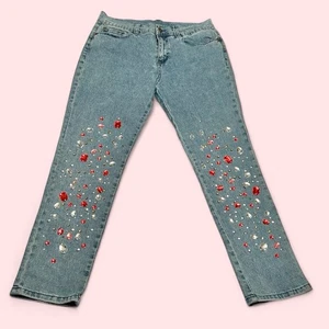 DG2 By Diane Gilman Jeans Embellished Pink Jewels Rhinestone Jeans Size 10P - Picture 1 of 9