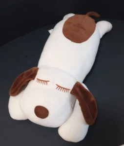 Bunbunbunny Sleeping Dog Plush Pillow Soft Cream Brown Embroidered Eyes - Picture 1 of 10