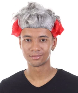 Adult Red Gray Curly Wig Cosplay Colonial Nobleman Dracula Judge Lawyer HM-331A - Picture 1 of 10