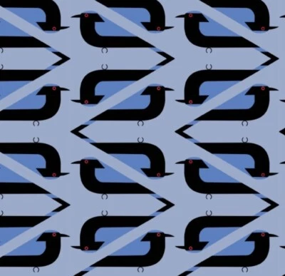 Charley Harper "Discovery Place" Asian Fairy Bluebird Poplin Fabric•Org*1yd•BTY - Image 1 of 2