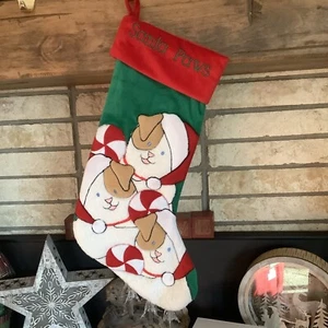 l'art de chin Santa Paws Dog Christmas Stocking Red Green White - Picture 1 of 1