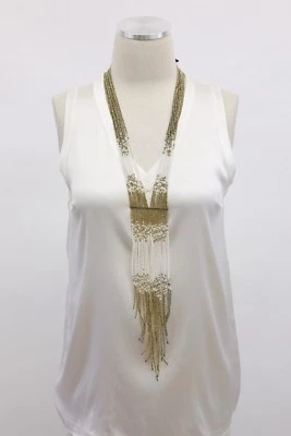 Novo com etiquetas $3695 Brunello Cucinelli 2 tons franja colar Lariat com couro 925S A186 - Imagem 1 de 4