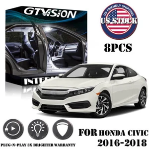 8x White LED Interior Lights Package Kit Fit 2016 - 2018 2019 Honda Civic +Tool - Picture 1 of 8