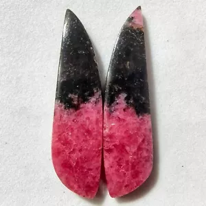 46.80 Cts Natural Rhodonite Match Pair Cabochon Gemstone 42.4 X 10.5 MM - Picture 1 of 3